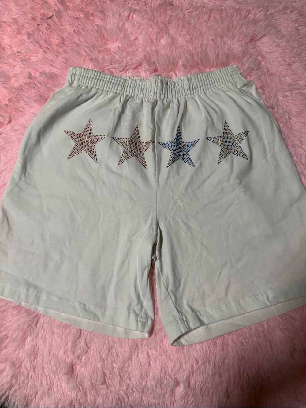 Men's White Athletic Shorts with Star Stud Detail